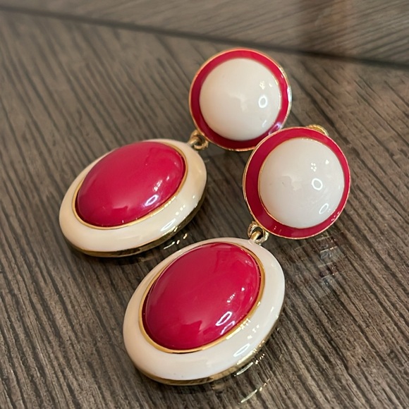 Vintage Joan Rivers Red and Ivory Drop Enamel Clip Earrings - Picture 15 of 16